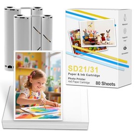 M100/M200 4x6 photo printer ink cartridge and photo paper (SD21/SD31) with DHP512/DHP513 Photo Printers (80 Sheets & 2 Cartridges Refill)