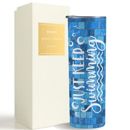 Onebttl Swimming Gifts, Swimmer Stainless Steel 20oz Skinny Tumbler for Women, Men, Teen Girls, Teammate, Coach, Swimming Pool Tiles - Just Keep Swimming