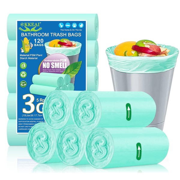 OKKEAI 120 Counts Garbage Bags 3 Gallon/10 Liter- Small Biodegradable