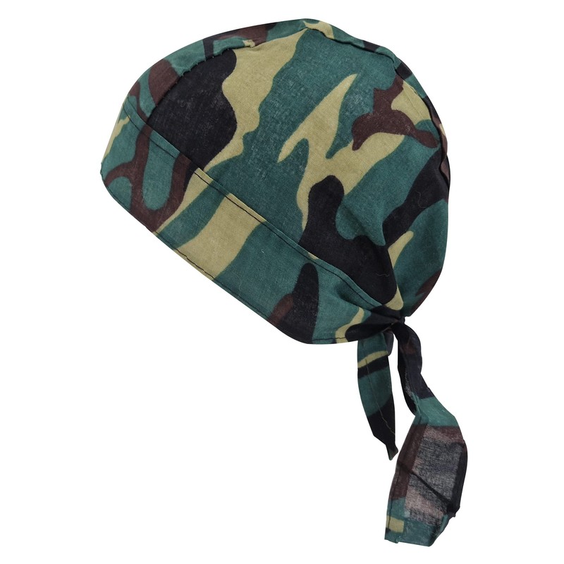 Camo Zandana Green Tie Bandana Style Fitted Skull Cap Biker