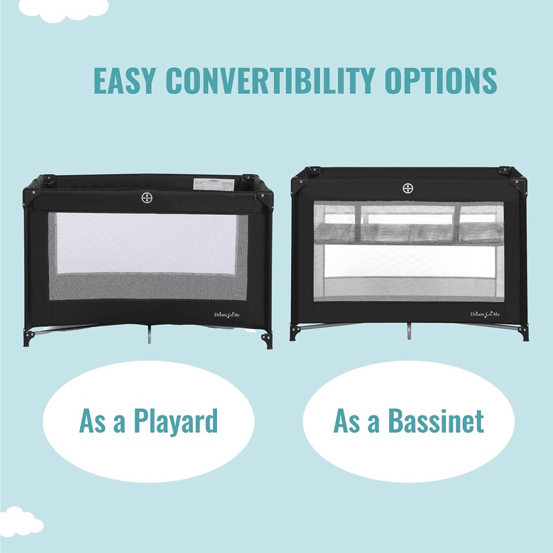 Dream On Me Zazzy Portable Playard with Bassinet in Black,