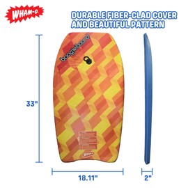 Wham-O 33" Body Board for Beach, Lightweight Boogie Boards with EPS Core, Fiber Clad Bodyboard with Wrist Leash for Kids Teens Adults