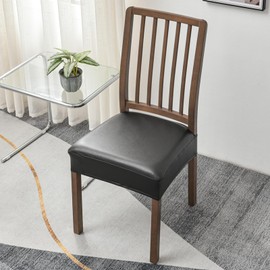 Alishomtll PU Chair Seat Covers for Dining Room Set of 6, Stretch Leather Waterproof Chair Seat Slipcovers, Removable Washable Dining Chair Covers Kitchen Seat Protector (Rear-Covered, 6pcs Black)