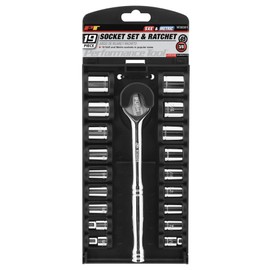 Performance Tool W38301 19 Piece 3/8" Drive SAE and Metric 6 Point Socket Set with Ratchet