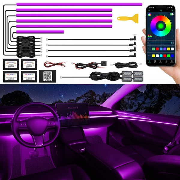 TWETIZ Acrylic Interior LED Strip Light for Car with Wireless