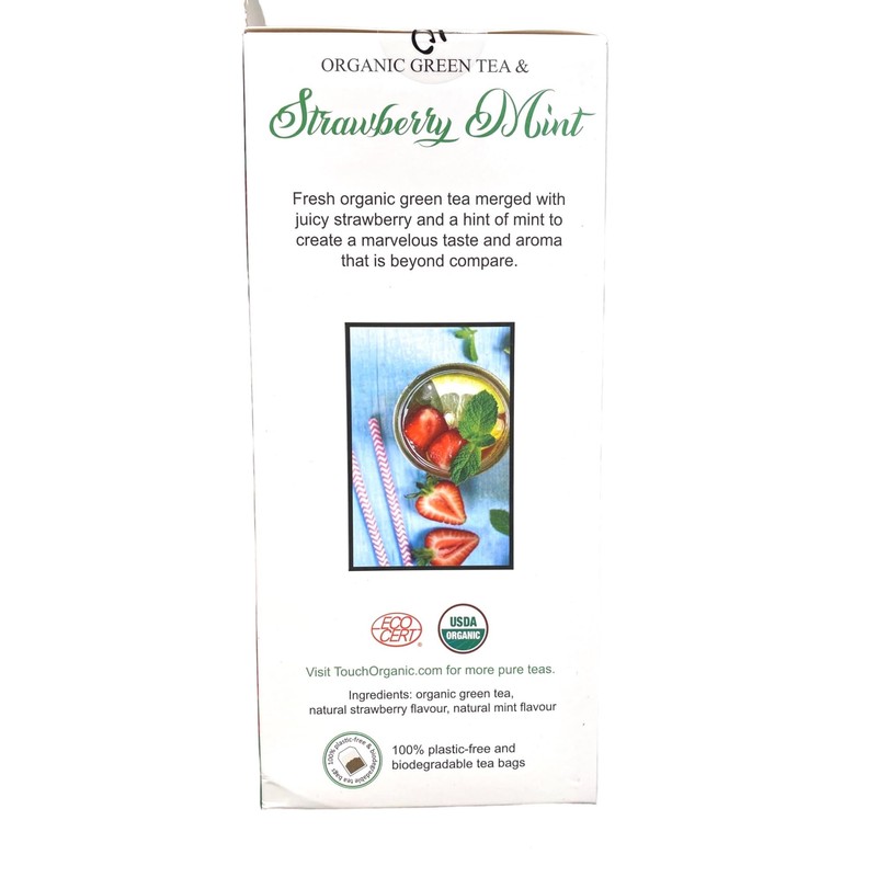 Touch Organic STRAWBERRY MINT GREEN Tea Bags, 40 Bags, 2.5