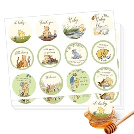 Winnie Baby Shower Decorations, 72PCS The Pooh Stickers, Pooh Party Baby Shower Decor, Pooh Thank You Sticker Cute Winnie Baby Shower Decorations Birthday Party Decoration Supplies,Green