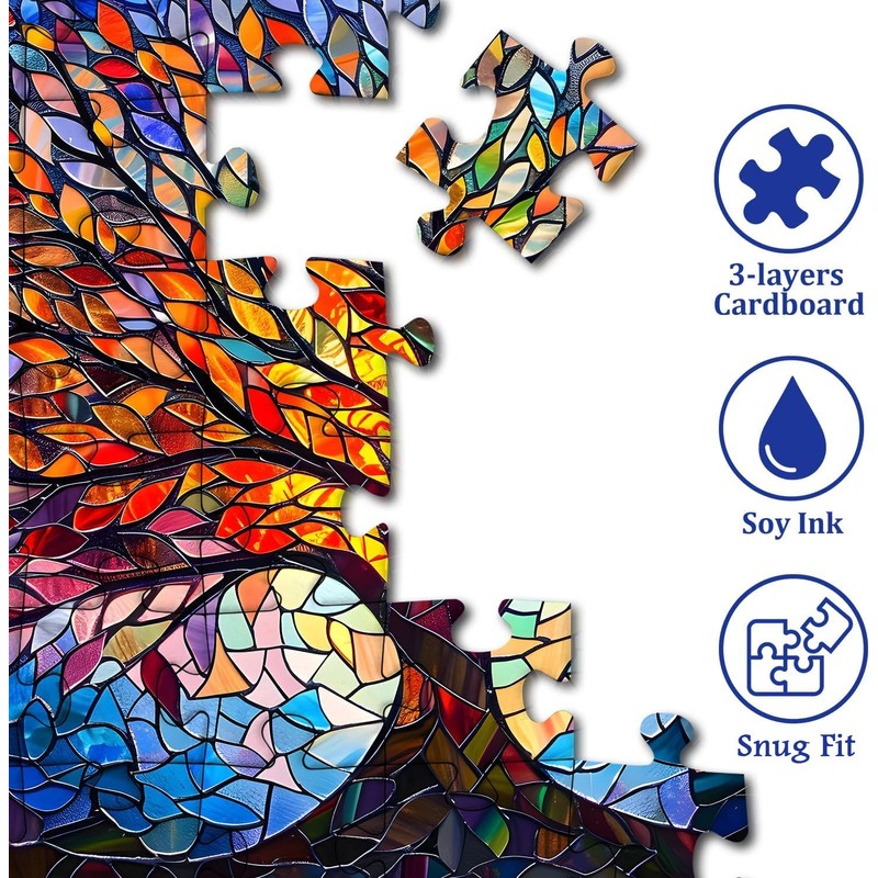 PICKFORU Stained Glass Puzzle Tree of Life Puzzles for Adults