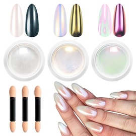 Glassy Pearl Chrome Nail Powder - LEDSUUEI White Nail Chrome Powders, Glazed Donut Aurora Chrome Powder for Nails, Ice Clear Transparent Mermaid Chrome Powder Pigment Nail Glitter: Easy DIY Deco Salon