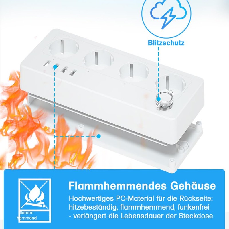 Offgridtec Smarte 4-Fach Steckdosenleiste + 2X USB-A und 2X USB-C
