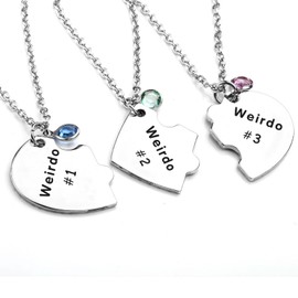 SAMIQU Weirdo 1/2/3 Necklace,Heart BFF Necklace for 3 Best Friends Girls Sisters Friendship, Stainless Steel, no, Silver