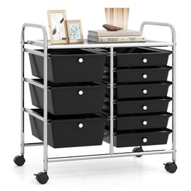 RELAX4LIFE 9 Drawer Rolling Storage Cart - Mobile Drawer Carts for Craft Art Supply Paper Salon, Utility Cart on Wheels for Classroom Teacher School Office, Rolling Cart with Drawers (Black)