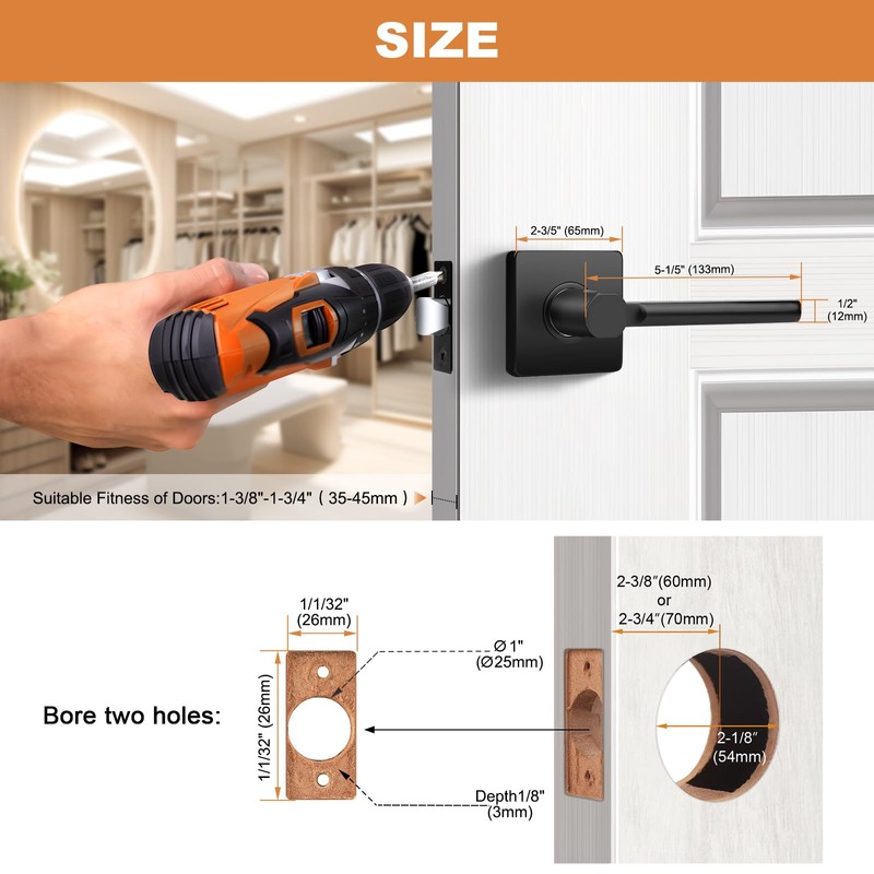 Probrico Square Black Passage Door Handle Heavy Duty Keyless Door