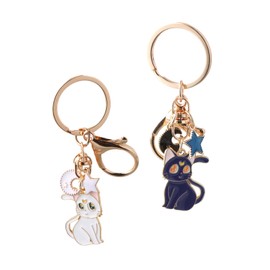 Amexo 2 Pack Sailor Moon Keychain Cartoon Keyring Cartoon Magic Cat Keychain Handbags Cute Keyring Anime Key Ring Moon Cat Pentagram Keychain for Womens Purse Charms