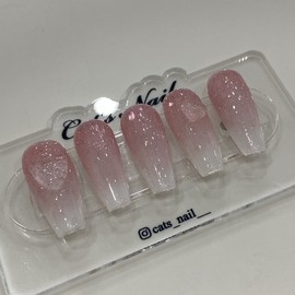 Syrup Glitter Heart Spring Handmade Nail Tips - Mini Short Oval / 시럽 글리터 하트 봄 수제네일팁 - 미니숏오벌