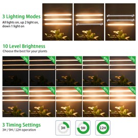 LED Grow Light Strips, Full Spectrum Plant Growing Lights for Indoor Plants 3000K, 144 LEDs Plant Lamp with 3/9/12H Timer, 10 Dimmable Levels, 3 Head 13 Inches