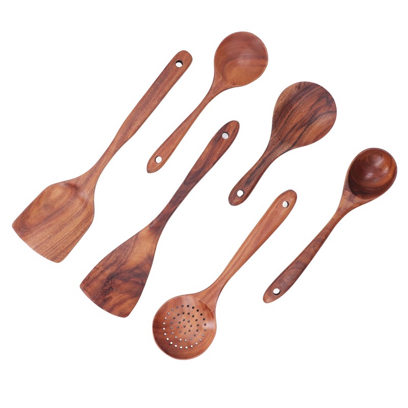 Kitchen Utensils Set Wooden Spatulas Spoons Comfortable Grip Minimaliset Kitchen