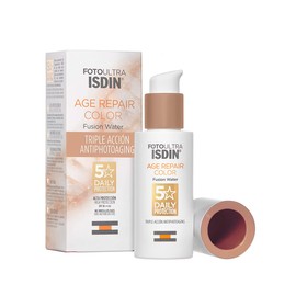 ISDIN - FotoUltra Age Repair Fusion Color Water SPF 50 - Protector solar facial de fase acuosa, triple acción anti-fotoenvejecimiento, con color, 50 ml