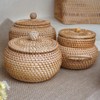 Exogio Round Rattan Basket with Lid, Hand-Woven Rattan Storage Basket