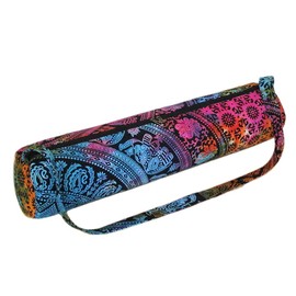 INDIAN CRAFT CASTLE ICC Yoga Mat Bag, Yoga Mat Bag Carrier Full-Zip Exercise Yoga Mat Carry Bag for Women Men with Multi-Functional Storage Pockets and Adjustable Shoulder Strap Multi Elephant Flower