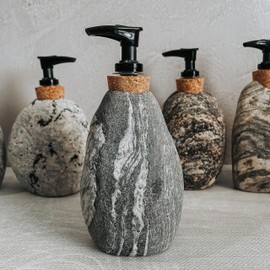 Funky Rock Designs Soap and Lotion Dispenser - Handcrafted Natural Beach Stone, Rustic Home Decor