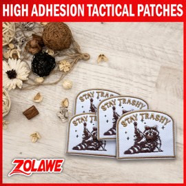 Zolawe (Brown) Stay Trashy Patch, 3 Inches Sew On Iron On Funny Racoon Embroidery Patches for Clothes Backpacks Hats Bags, Sarcasm Embroidered Patches, Racoon DIY Iron On Patch for Boys Girls