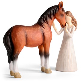 Horse Gifts for Girls - Horse Lover Gifts for Women and Girls,Symbol of Friendship Horse Figurines, Handcrafted Resin Girl and Horse Ornaments, Horse Statue Keepsake Gift for Horse Lovers (Sepia)