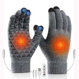 USB Heated Gloves, Double-Sided Heating Winter Thermal Gloves for Men Women, Touch Screen Knitted Heating Gloves With 3 Adjustable Temperature, Full Finger Gloves for Winter Gift