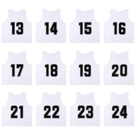 RE-HUO Set of 12 Numbered (13-24) Soccer Vests/Sport Pinnies/Training Bibs with Free Carry Bag(White13-24,L)