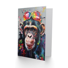 Artery8 Fun Chimp Monkey Modern for Husband Him Dad Son Brother Birthday Thank You Congratulations Blank Art Greeting Card