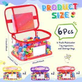 Aliceset 6 Pack Clear Toy Storage Bag with Name Tag & Manual Pocket Reusable Clear PVC Board Game Storage Travel Waterproof Organizer Bags with Zipper for Books(Yellow, Red, Purple)