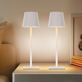 LUTEC 2 Pack Cordless Table Lamp,6000mAh Rechargeable Battery Operated Desk Lamp,Two Adjustable Heights,Waterproof, Touch Control & 3 Color Stepless Dimming for Restaurant/Bedroom/Bars/Outdoor (White)