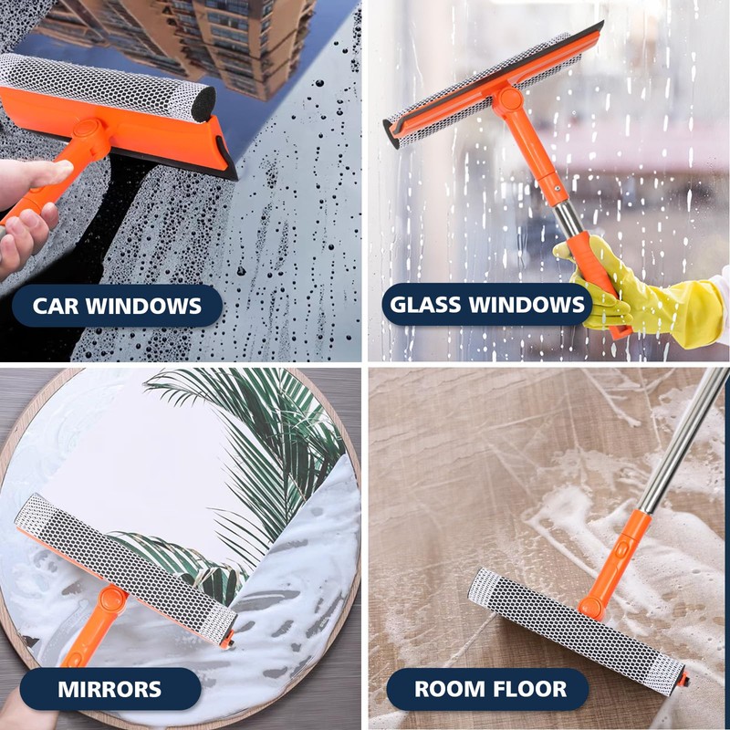 Professional Window Squeegee,2 in 1 Squeegee Window Cleaner with Long
