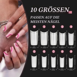 Nail Tips for Gel Nails, Venares 500 Pieces Acrylic Artificial Nails 10 Sizes Nail Tips with Nail Clippers, Acrylic Artificial Nail Tips Set (Natural)