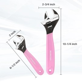 WORKPRO 2-piece Pink Adjustable Wrench Set 6-Inch & 10-Inch Wide Jaw Black Oxide