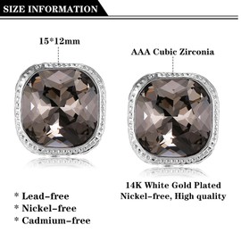 Bolkopess Rhinestone Clip on Earrings, Square Mocha Crystal Silver Clip on Earrings, Hypoallergenic Non Pierced Earrings for Women (Grey)