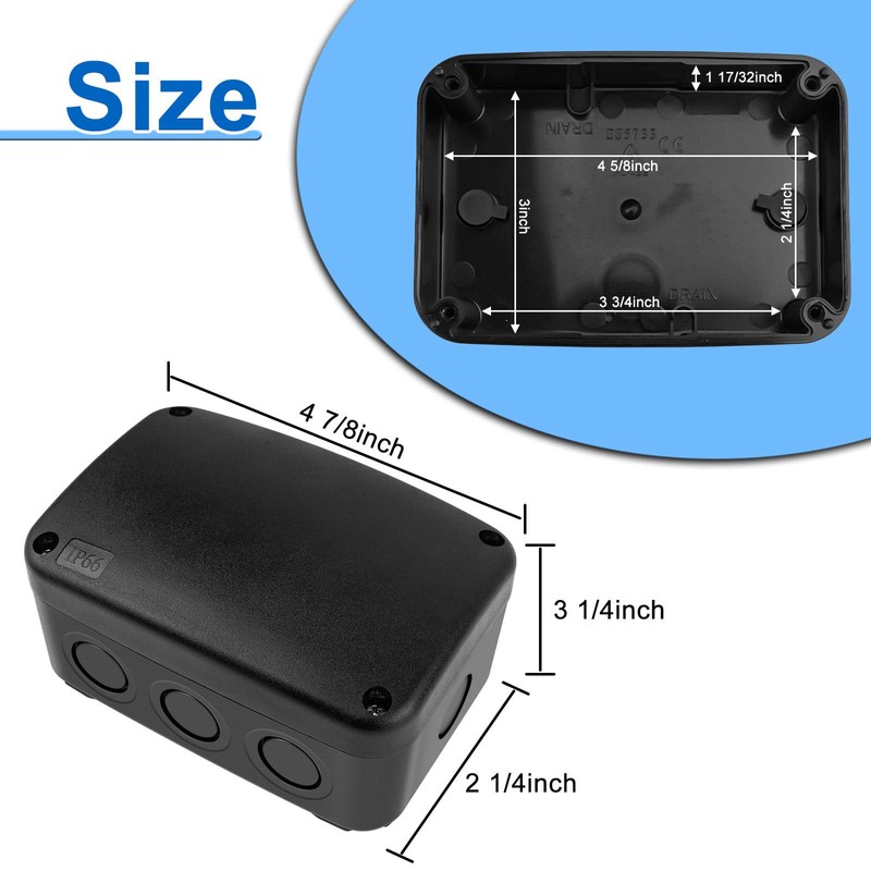 NineLeaf Black IP66 Waterproof Outdoor Junction Box, 4.9"x3.3"x2.3" PVC/ABS Weatherproof