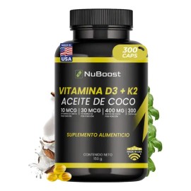 Nuboost Vitamina D3 + K2 Y Aceite De Coco, 300 Cápsulas Usa Sabor Sin sabor