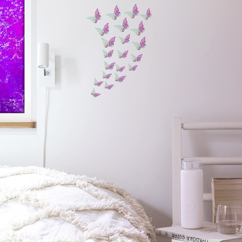 AIEX 24 x 3D Butterfly Ornaments with 3 Different Sizes
