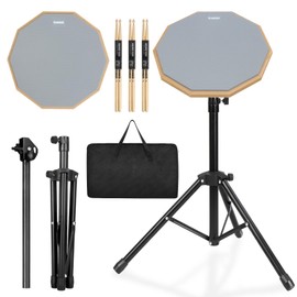 Drum Practice Pad Snare Drum Stand Set 12 In With Double Sided Silent Drum Pad, Drum sticks,Carrying Bag Adjustable Stand (Grey)