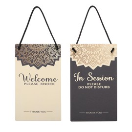 PATIKIL in Session Do Not Disturb Door Hanger Sign, PVC Double Sided Welcome Please Knock Door Sign Decor for Office, Meeting, Session, Home, Recording, Black and Yellow, 10" x 5"