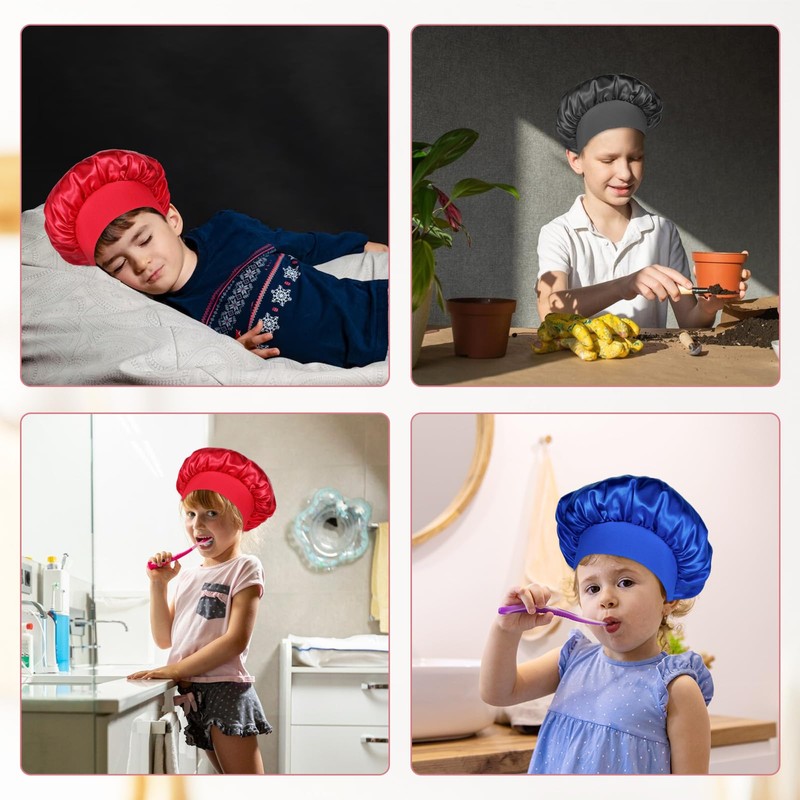 JIEYAO 3 Stück Kinder Satin Schlafmütze, Seidenhaube zum Schlafen für