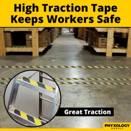 Commercial Grade 80 Grit 2" x 35 Foot Black and Yellow Anti-Slip Safety Grip Tape. Waterproof Non-Skid Indoor/Outdoor Industrial Adhesive. Durable, High Traction Non-Slip Tread for Stairs and Ramps