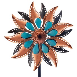 VEWOGARDEN Yard Metal Flower Wind Spinners, Kinetic Wind Sculptures & Spinners for Outdoor Garden Lawn Patio Decorations, Bronze