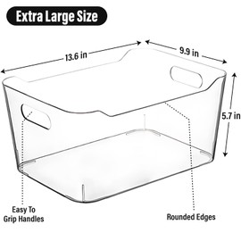 Clear Extra Large Plastic Storage Bins, Pantry Organizers and Storage Containers Fridge Organizer Bins for Organizing Home, Kitchen Organization Under Sink Bathroom Refrigerator Freezer Laundry Room
