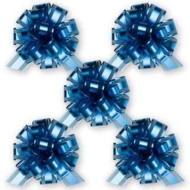Insta Bows Five (5) Organza Ribbon Bows Blue Large Gift Bows for Gift Wrapping Christmas and Birthdays Each Gift Bow Measures 5 Inches Wide 1 Pull Makes A Big Bow for Present