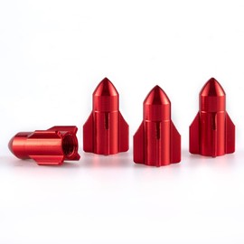 4pcs Car Tire Valve Stem Caps, 4pcs Rocket Shape Tire Caps, Wheel Tire Valve, Aluminum Alloy Car Tire Air Cap Cover Universal Stem Covers for Cars Trucks Motorcycles SUVs and Bikes (Red)