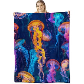 Jellyfish Blanket for Kids Adults, Soft Lightweight Jellyfish Throw Blanket for Sofa Bed Traveling Camping Jellyfish Gifts Idea Jellyfish Decor 50x60 inches