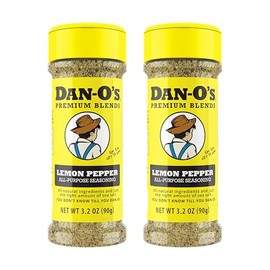 Dan-O’s Lemon Pepper Seasoning, 3.2 oz (2 Pack) – Zesty Citrus & Black Pepper Spice Blend – No Citric Acid, No Sugar – All Purpose Seasoning for Chicken, Fish, Seafood & Vegetables
