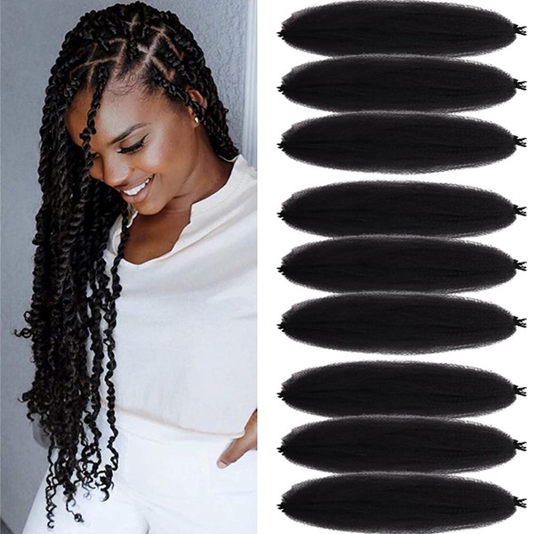 Springy Afro Twist Hair 9 Packs 24 Inch Pre stretched Kinky Spring Twist Hair For Distressed Soft Locs Natural Black Crochet Braids Twist Hair Synthetic Hair Extension For Women (24 Inch (Pack of 9), 1B)
